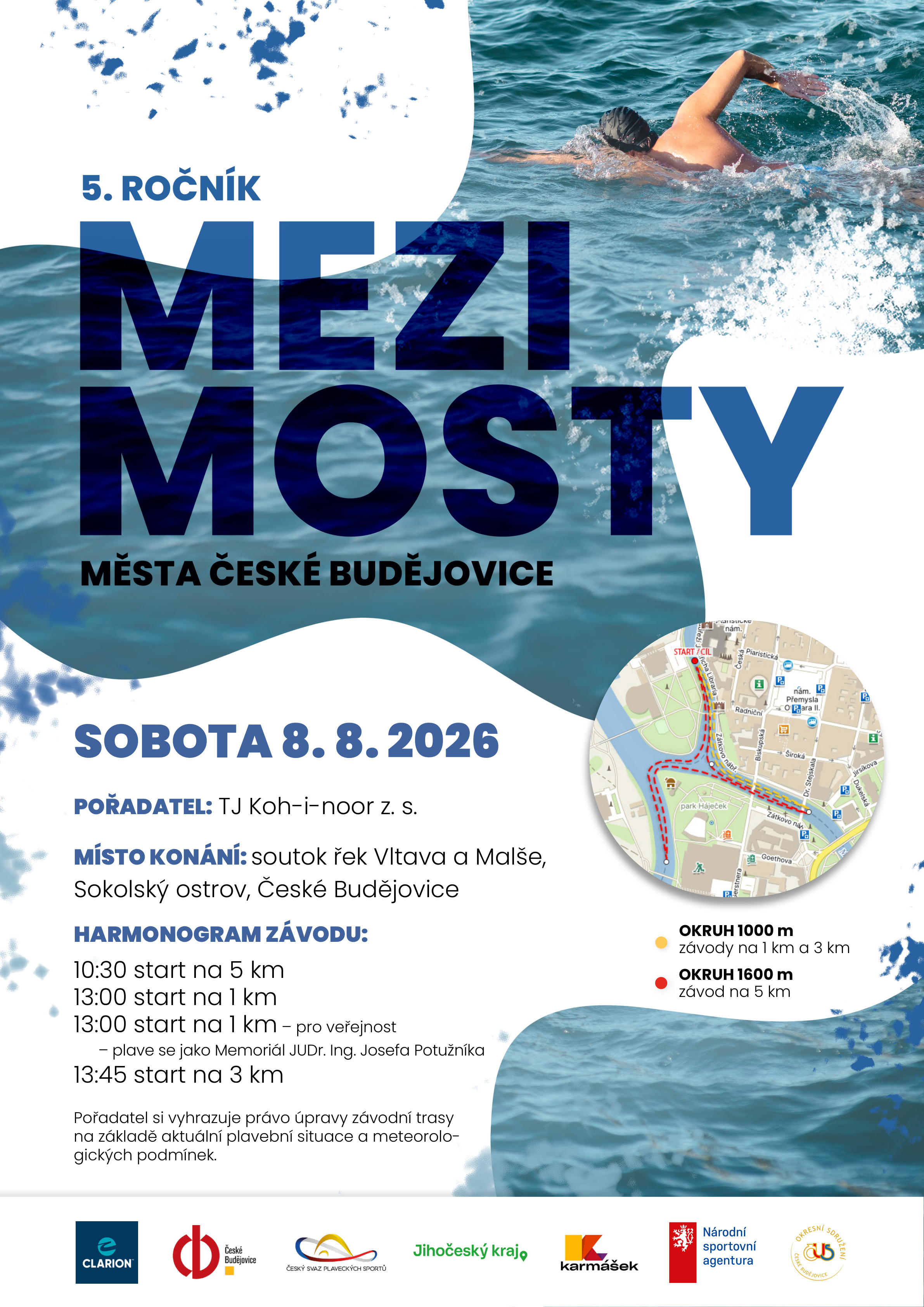 Plakát závodu Mezi mosty 2026